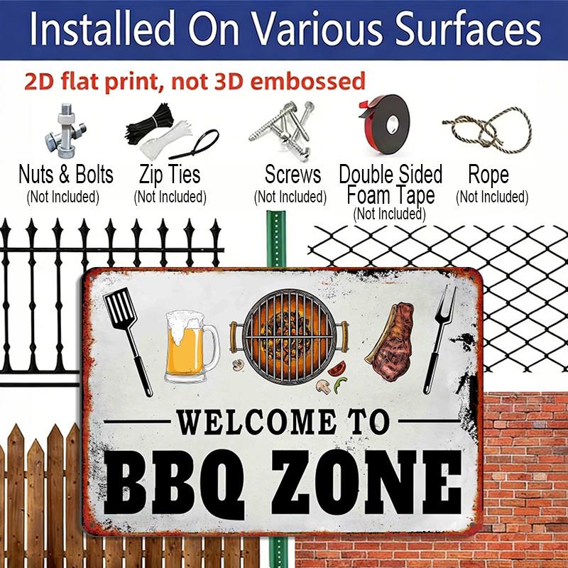 2D Flaches Vintage Grillplatz Aluminium Metallschild - Vintage Kunst mit Grillmeister-Illustration, Perfekt für Innen- und Außendekoration, Rustikale Wand