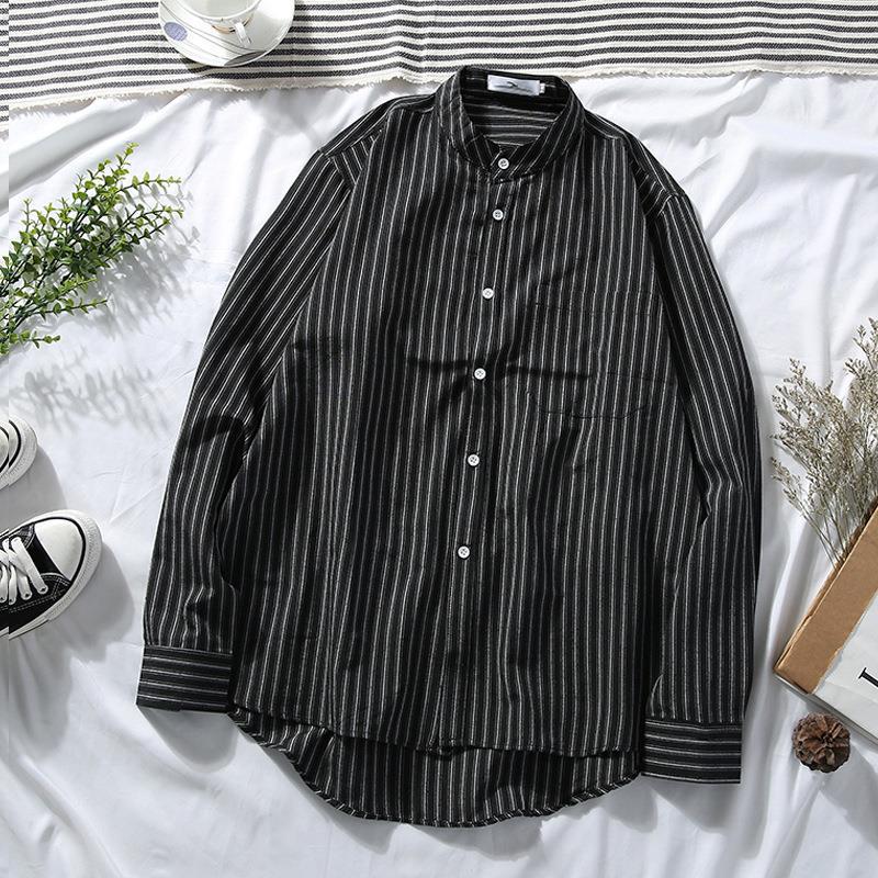 Men's Loose Long-sleeved Striped Casual Jacket Shirt.