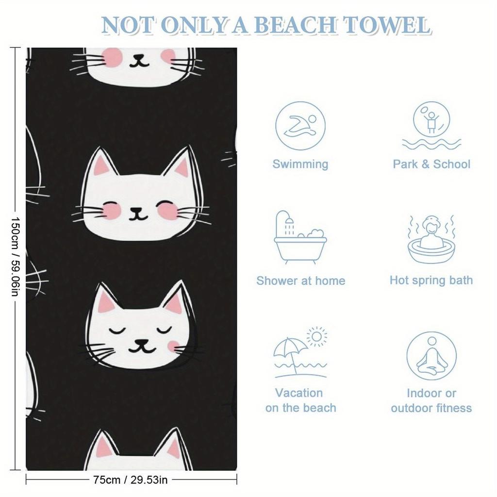 Cute Cat Faces Designed Large Towel Beach Towel Sport Towel, Super Absorbent, Quick-Dry, Sport Towel Bath Towel, Fashionable