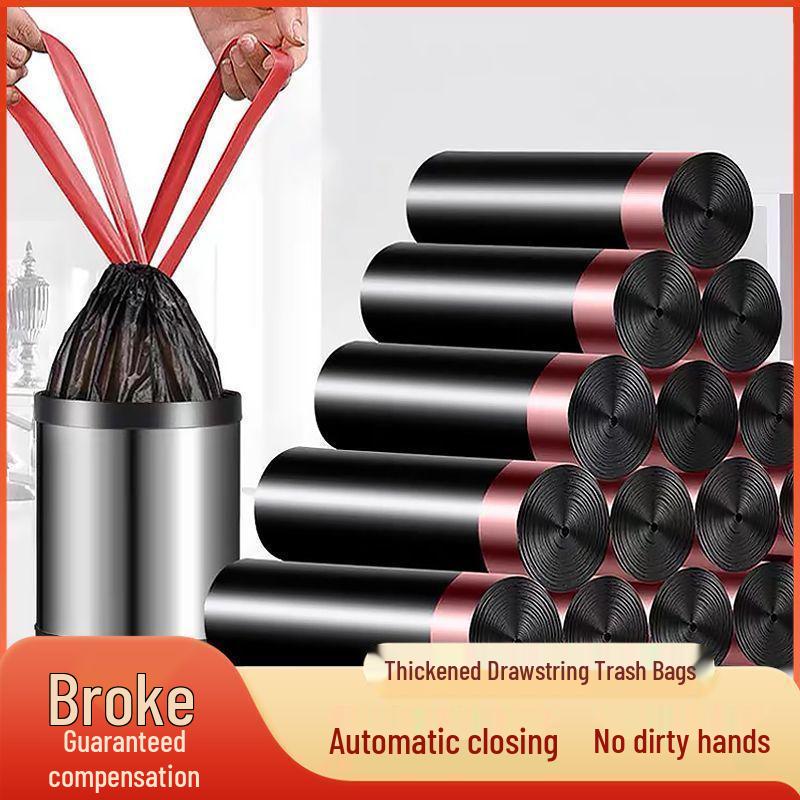 Extra Thick Durable Black Drawstring Trash Bags for Kitchen & Dorm - Large Size, Upgraded Model