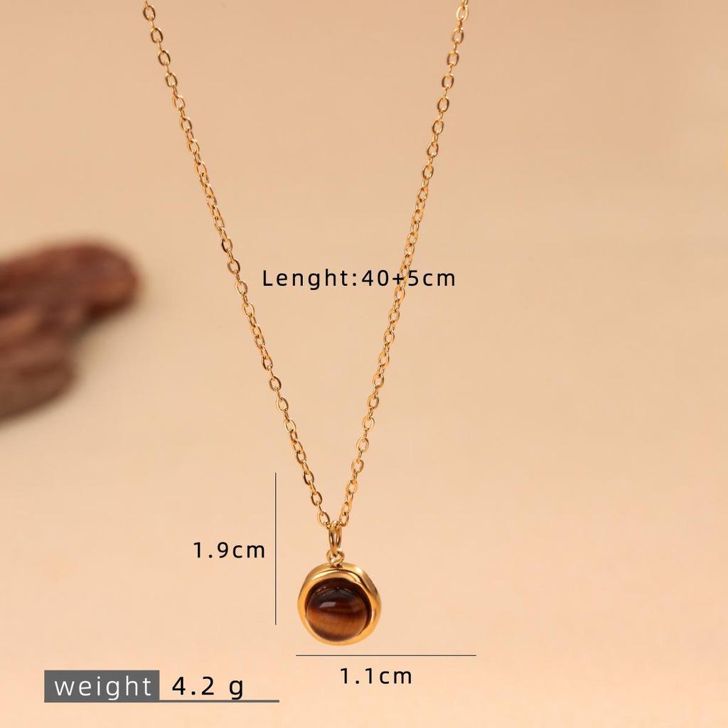 Retro Titanium Steel Tiger Eye Necklace for Women - Elegant Cross-Border Style for Commuting and Outings
