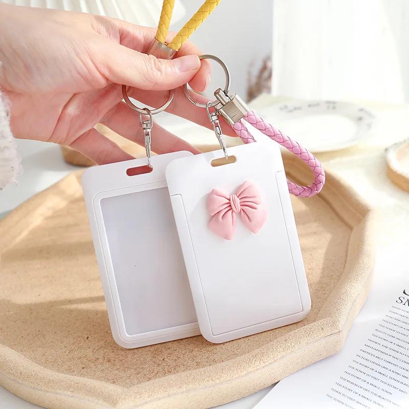 New Fashion Employee Plastic Card Cover Lanyard Work Card Holder Business ID Badge Holder Name Tag Bags Case Cute Bow