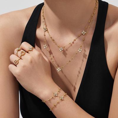 Oumeisin 5A Zirkonia Blumen Schmuckset: Halskette, Armband, Ohrringe, Ring aus Edelstahl