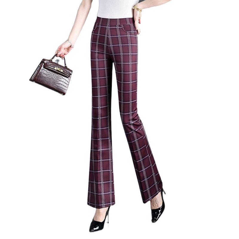 Women's Spring 2025 Plaid Micro-Flare Pants - Slimming & Elastic