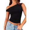 Solid Color Slanted Neck Sleeveless Top Women's Pure Color Diagonal Collar Sleeveless Tops