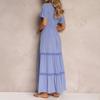 Women's V Neck Lace Trim Tiered Maxi Dress Short Flutter Sleeve Casual Summer Dress