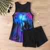 Women's Shoulder Strap Swimsuit Gradient Coconut Tree Print Bikini Tankini Swimsuit