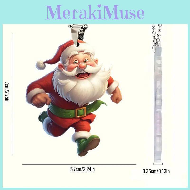 Christmas Running Themed Santa Claus Pattern Acrylic Pendant For Decor Holiday