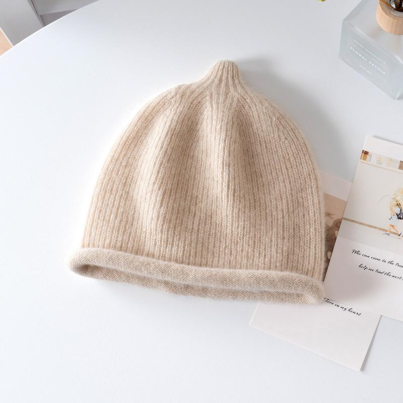 % Pure cashmere knitted hat autumn and winter warm crimping heap hat children's men's and women's casual fashion versatile cold hat