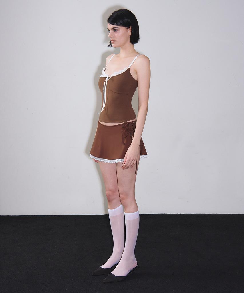 VINAJ Lace Line Micro Short Skirt Cover-Up (Brown)