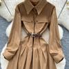 French Light Maturity Minimalist Retro Lapel Long Sleeve Single Button Waist Cinching Dress Women Autumn Slim Fit Elegant Maxi Dresses