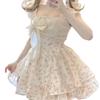 French sweet wind small flying sleeves floral dress women's summer small bow waist on the run princess short skirt
