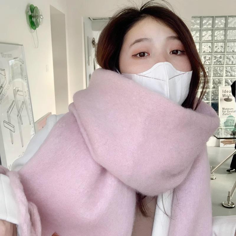 Solid Color Scarf Winter Macaron Color Warm Face Covering Windproof Cold Resistant Tassel Shawl Scarf