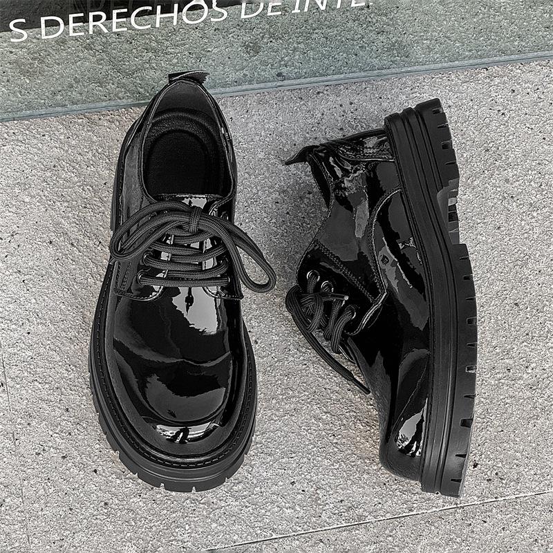 

Туфли дерби мужские с круглым носком, кожаные туфли, лакированная кожа, черные, деловые, повседневные, мужские туфли 65225, лакированная кожа-J 38