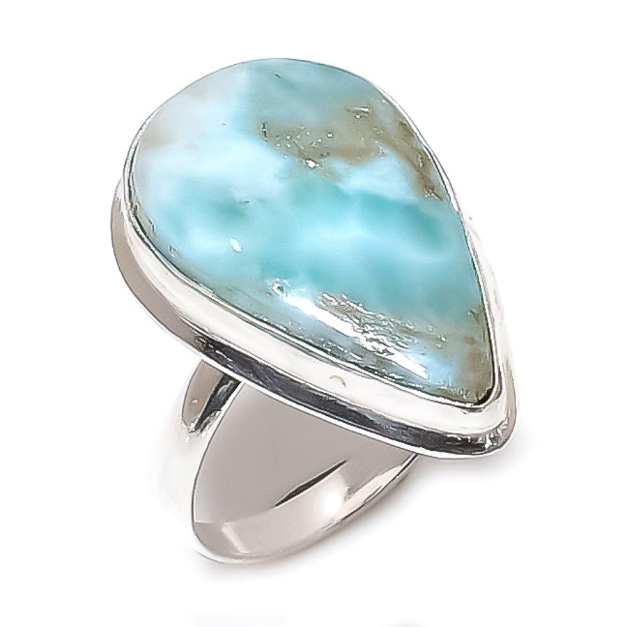 

Larimar Gemstone Handmade 925 Sterling Silver Jewelry Ring Size 10 L3C08