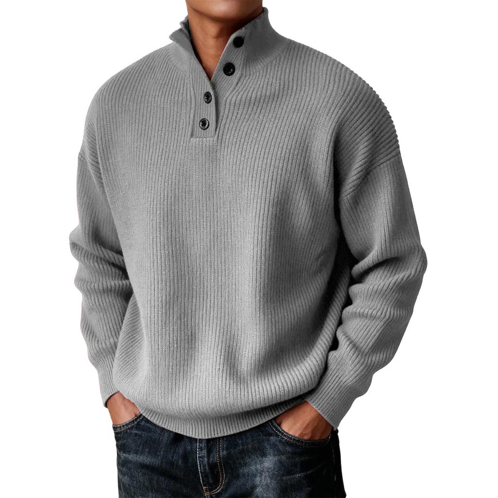 Mens Sweaters Casual Pullover Sweater Button Crewneck Knit Sweaters