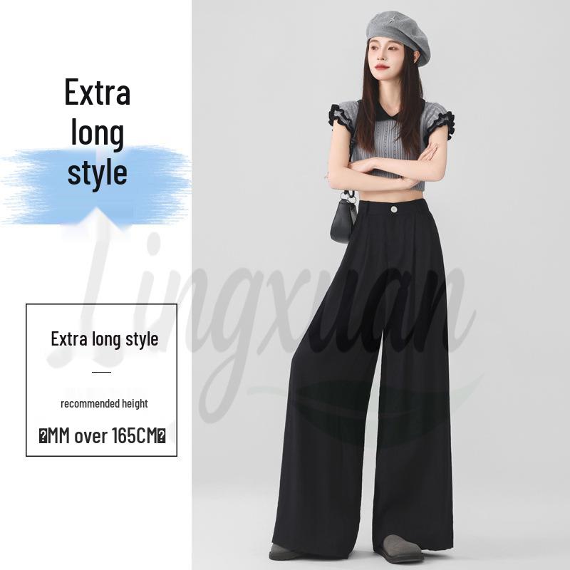 Ice Silk Wide-Leg High-Waist Pants - Summer 2026 Japanese Style Cotton Linen Drape for Women Medium