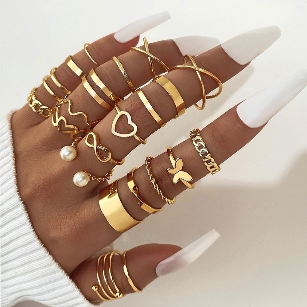 22-Piece Butterfly & Love Multi-Joint Ring Set