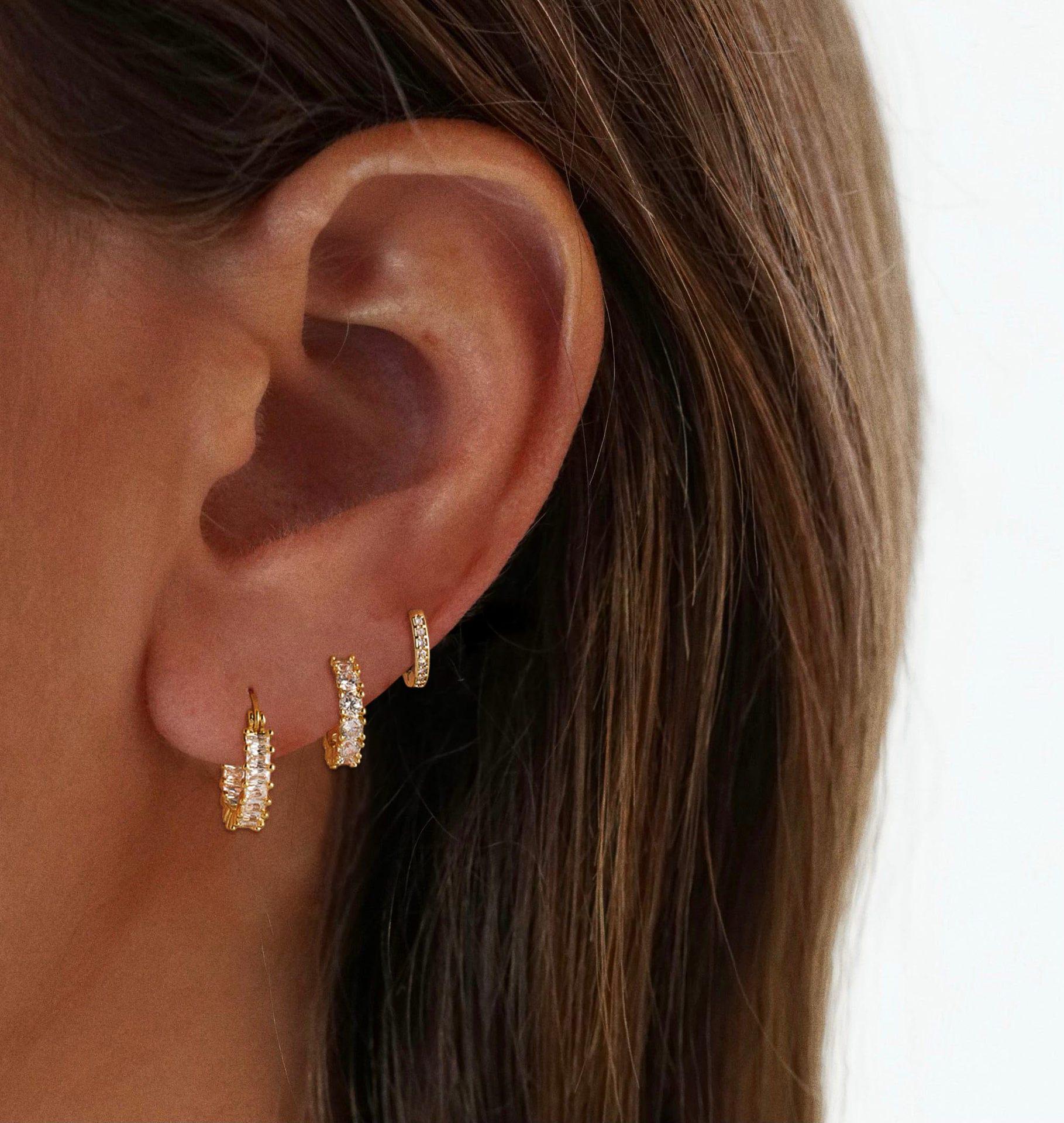 

Серьги из латуни с покрытием 14K золотом с квадратными цирконами - Модный набор для женщин