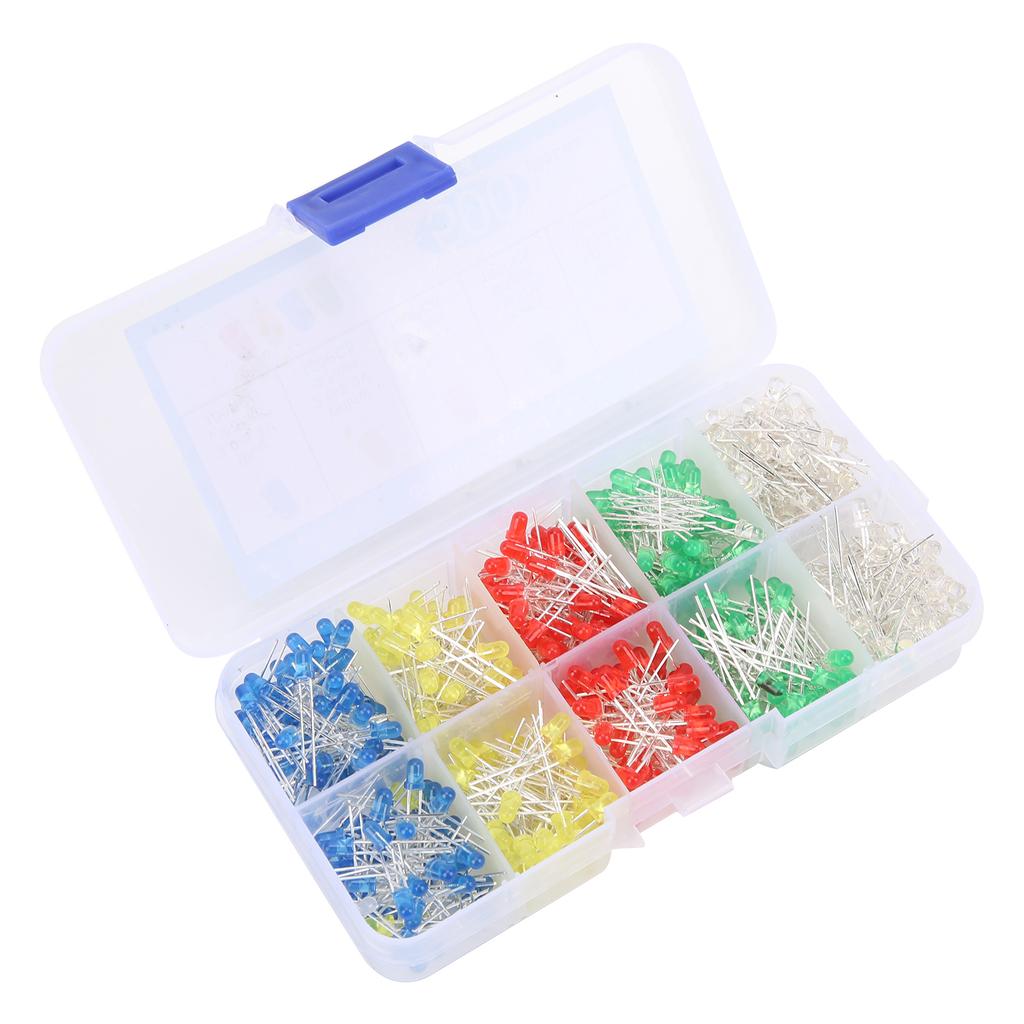 500Pcs LED Light Emitting Diodes Bulb Round Lamps Assorted Kits Box 5 Colors 3mm F3