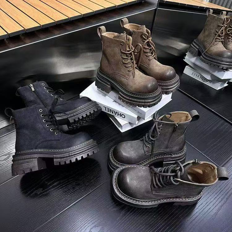 British Style Lace-up Martin Boots Women's 2025 Autumn New Fashionable Versatile Thick-soled Brown Maillard Locomotive Short Boots