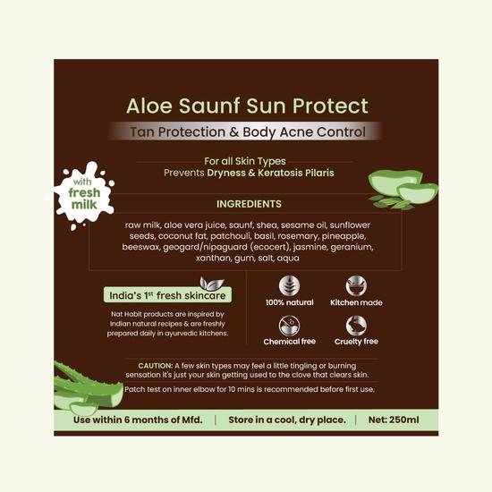 Nat Habit Fresh Whipped Body Lotion, Aloe Saunf Sun Protect Malai Lotion, Detan Hydration, Body Acne Control & 24 Hours Moisture, 250 Ml (Pack of 1)