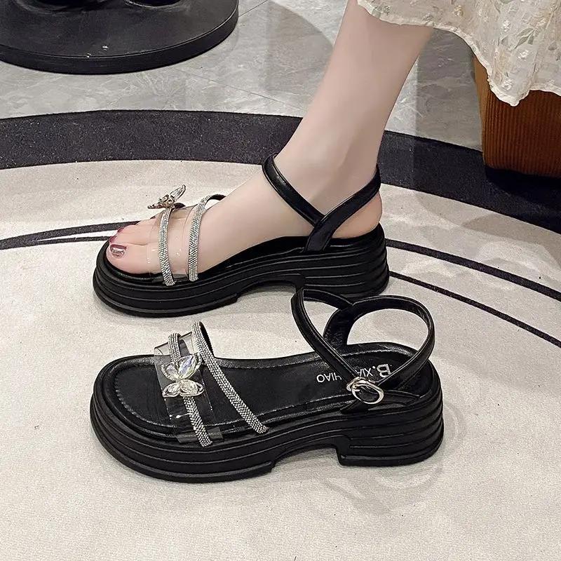 Fashion Platform Rhinestones Ladies Shoes Korea Casual The Best Women's Sandals Wholesale 2025 Luxury Summer Offers Low Price Sandal Vip