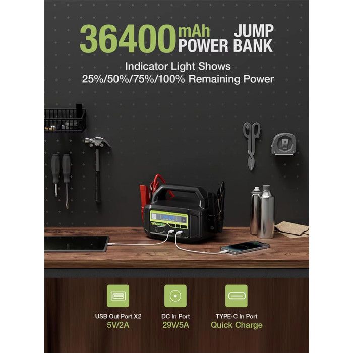 YESPER MONSTER START N1, démarreur d'urgence pour voiture, 12 V/24 V, 2 500 A, batterie externe de 36 400 mAh