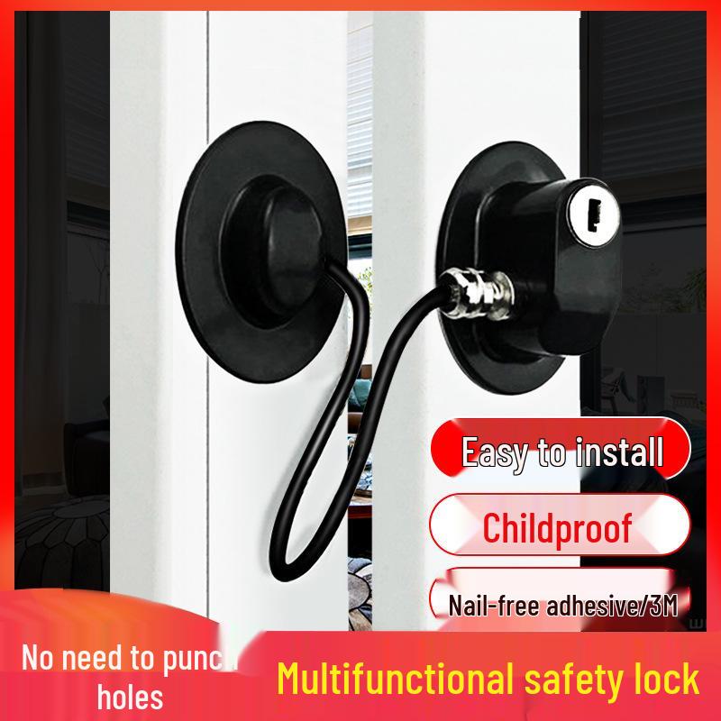 Child Safety Lock: Refrigerator, Window & Sliding Door Latch with Steel Wire – Fall Prevention & High-Rise Protection.