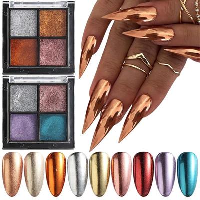 1Box ​​4 Farben Palette Spiegeleffekt/Aurora Nails Chrome Solid Nail Powder