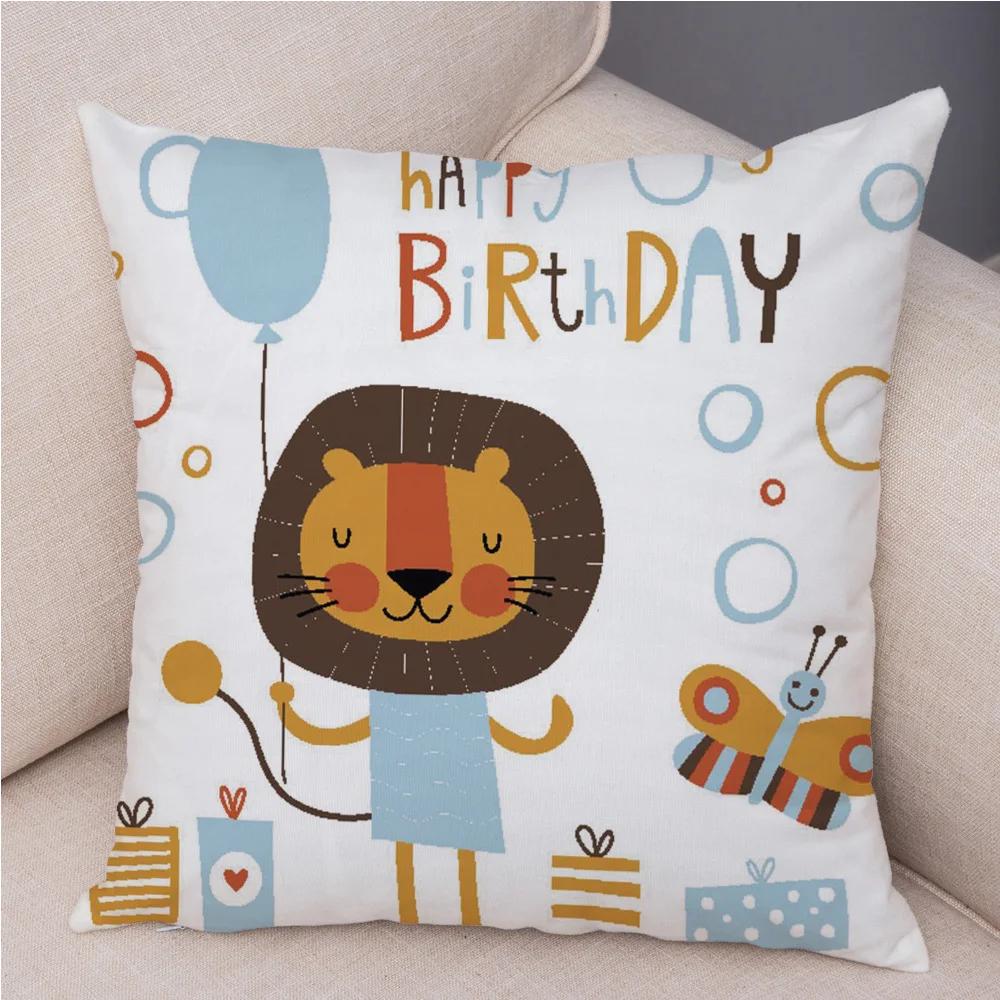 Short Plush 45*45 cm Cute Lion Pillow Case Cartoon Animal Square Cushion Cover for Sofa Home Decorative Printed Throw Pillowcase