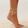 Beach Anklet for Women, Starfish Shell Fish Tail Pendant Boho Bracelet, Layered Faux Pearl Foot Chain for Summer Vacation