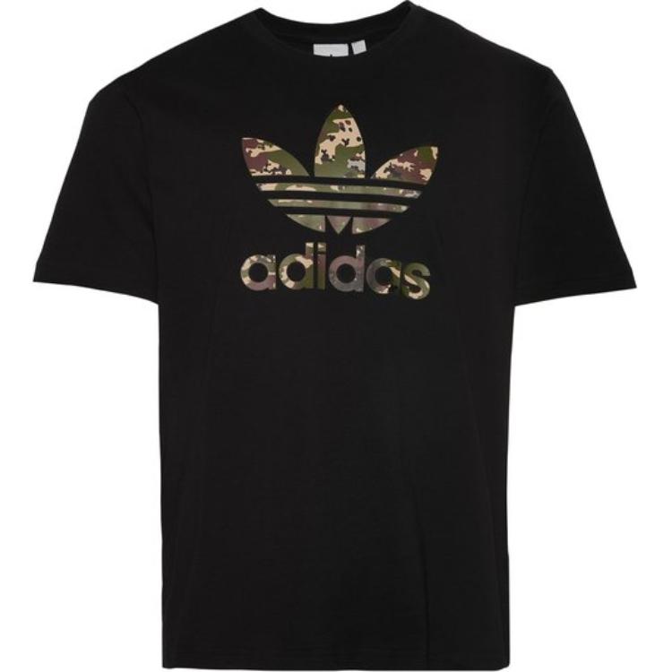 Adidas Originals Logo Pattern Printed Crew Neck Straight Cut Short Sleeve T-Shirt Men Tops Black JD0935