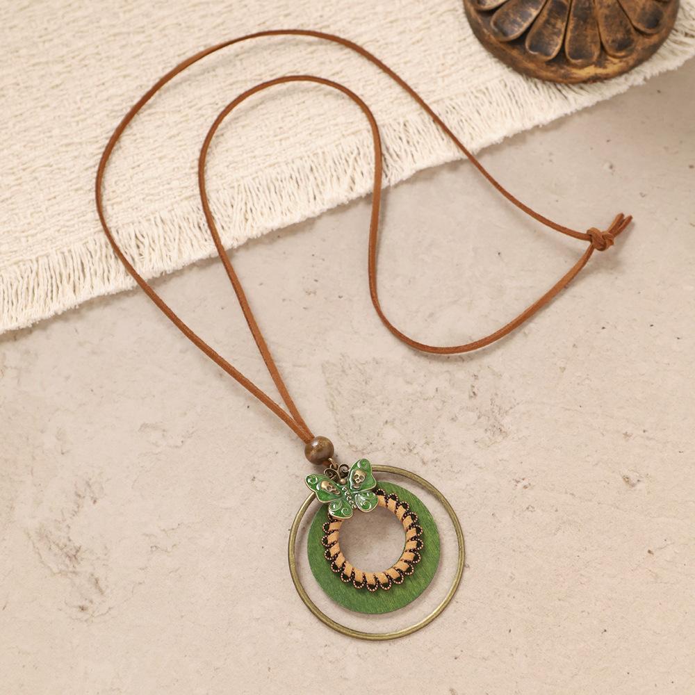 Bohemian style long necklace, vintage ethnic style knitted sweater chain accessory