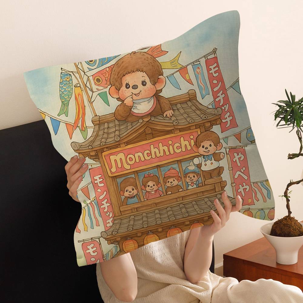 Cartoon M-Monchhichis Personalized Pillow Cover Kids Bedroom Wild Party Decor Pillowcase Kid Birthday Shower Gift