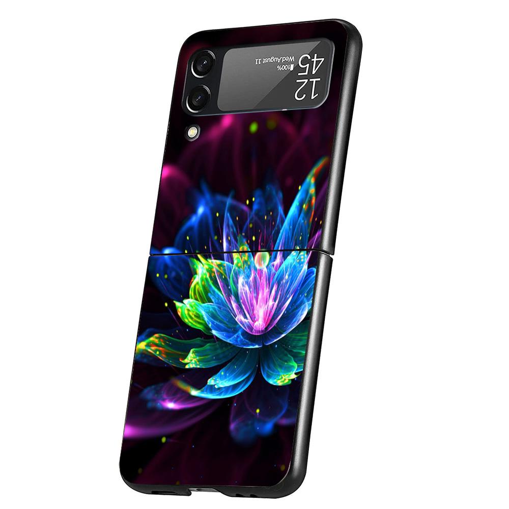 Lotus Blue White Flowers Case Phone Cover for Samsung Galaxy Z Flip 6 5 4 3 5G ZFlip6 ZFlip5 ZFlip4 ZFlip3 Black Hard Trend Fund