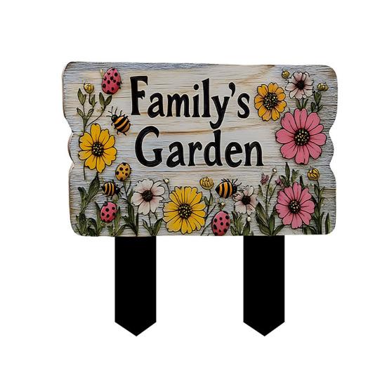 Floral Garden Sign with Stake, Farmhouse Garden Sign, Colorful Flowers Yard Art Stake, Rustic Welcome Sign for Home Garden Pathway Planter Decor