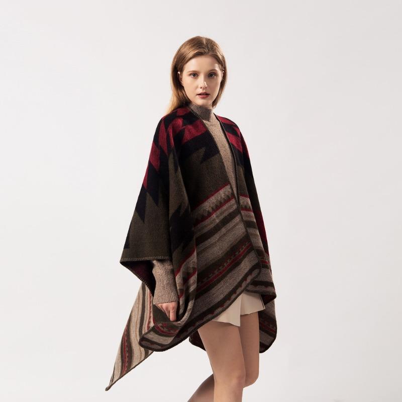 Women's Autumn and Winter Extended Fashion Scarf Shawl Dual-purpose Travel Camping Warm Double-sided Imitation Cashmere Cape