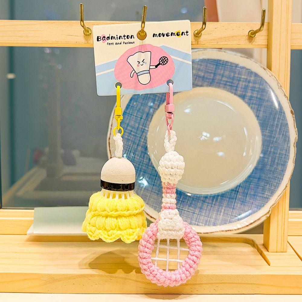 Battledore Knitted Badminton Keychain Funny Badminton Racket Bag Pendant Mini   Backpack Decor