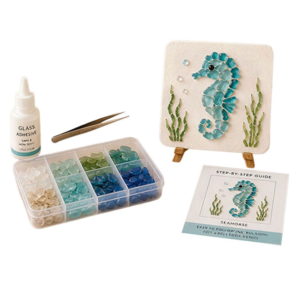 Ocean Theme Glass Art DIY Kit Glass Diamond Painting Craft Set Marine DIY Art Supply Sea Animal Wall Hanging Decor Handmade Gift