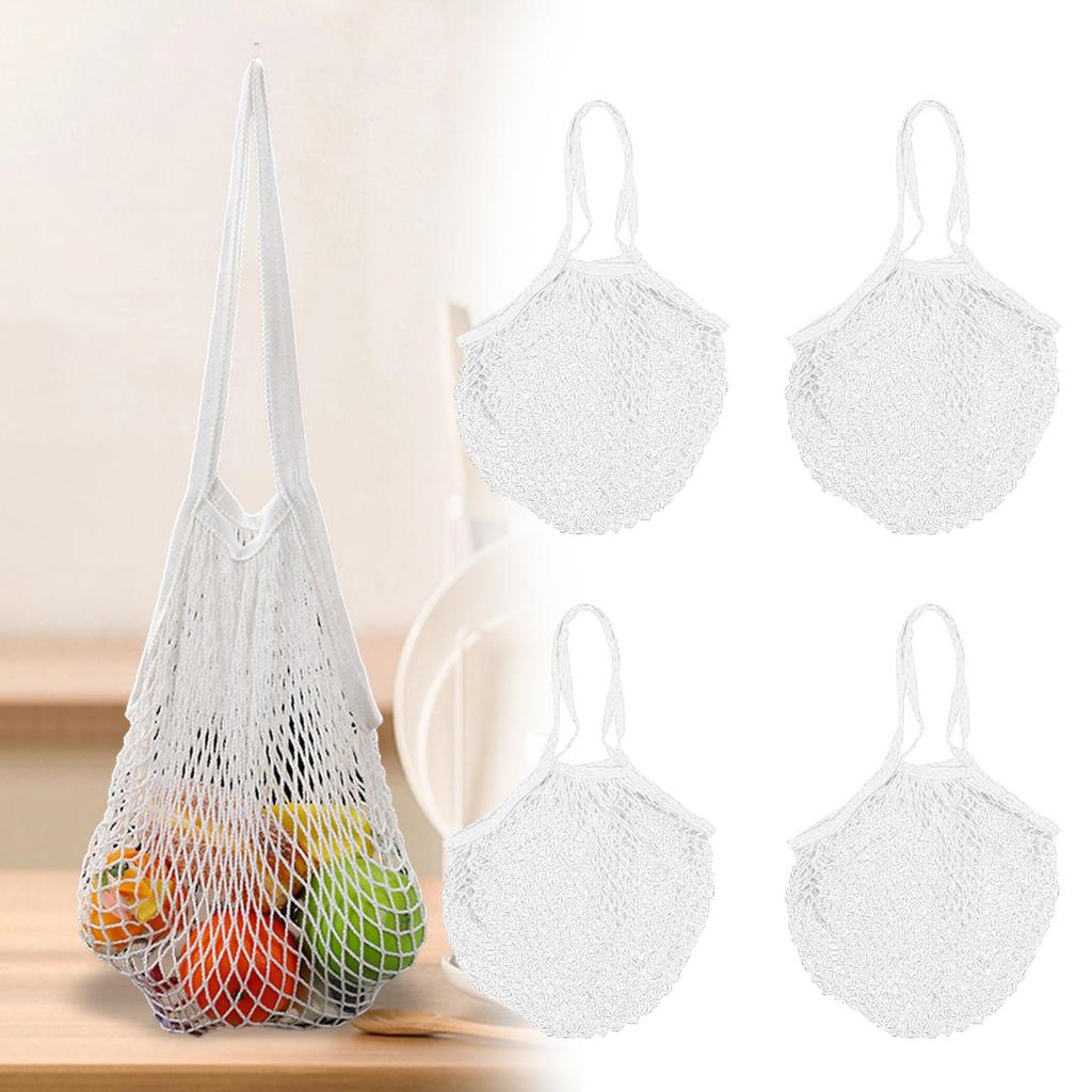 4 Pieces Grocery Shopping Net Bag Cotton Mesh Accessories Portable Easy to Use Netted