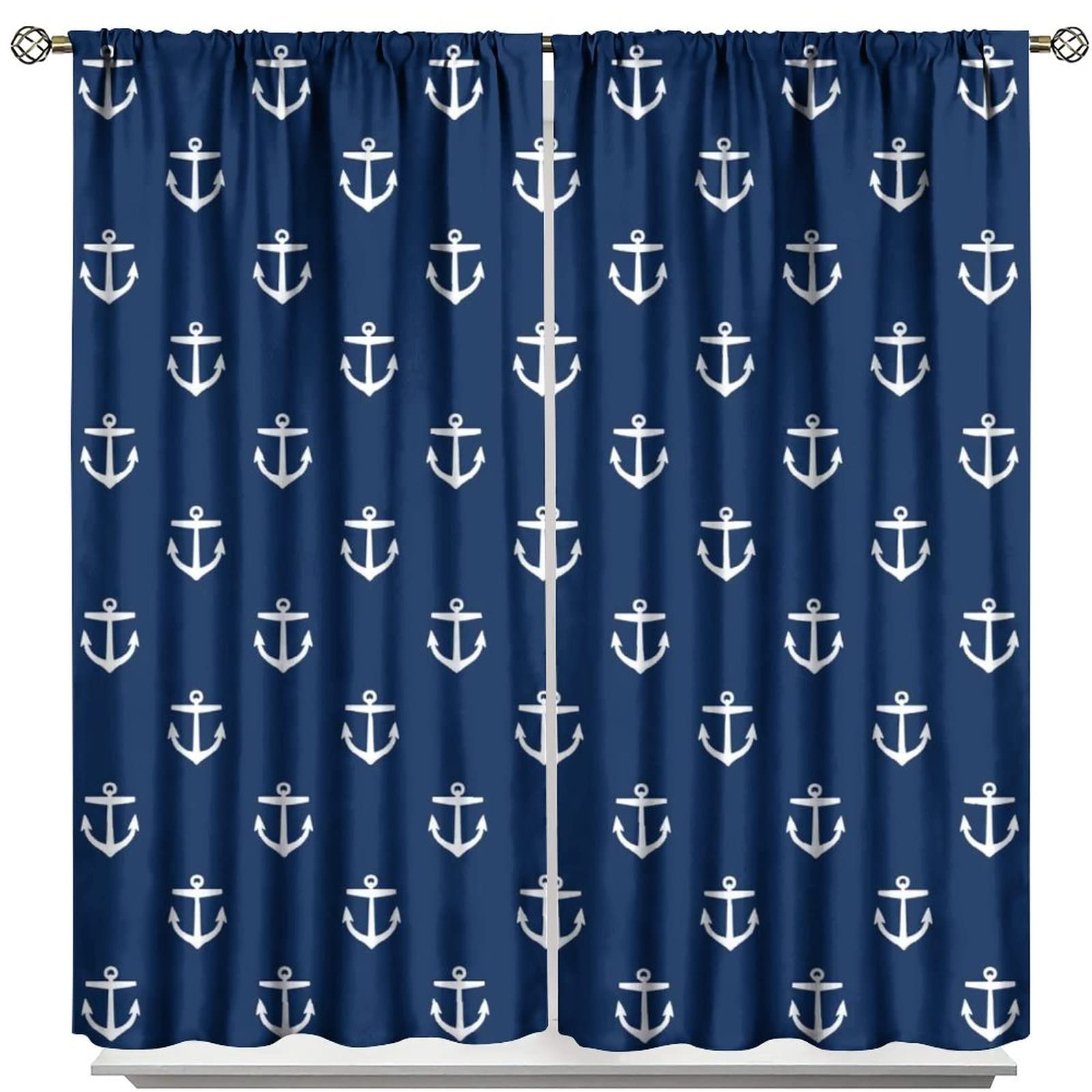 

Vintage Anchor Curtains Nautical Element Ship Sailing Travel Theme Curtain Living Room Boys Bedroom Window Drapes Panel Set For Great Polyester W213*H213(CM)-Grommet top&2PCS
