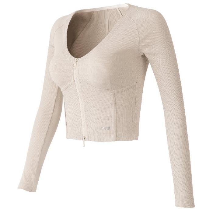

Summer new yoga clothes zipper sports top fish bone slim and thin female sexy v-neck running fitness long sleeves S абрикосовый