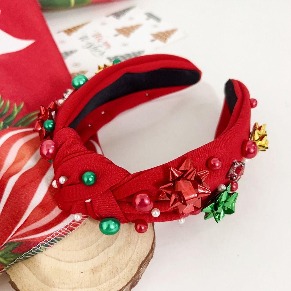 Pearl Christmas Hairband Wide Edge Festive Hair Accessories  Holiday Party Decoration