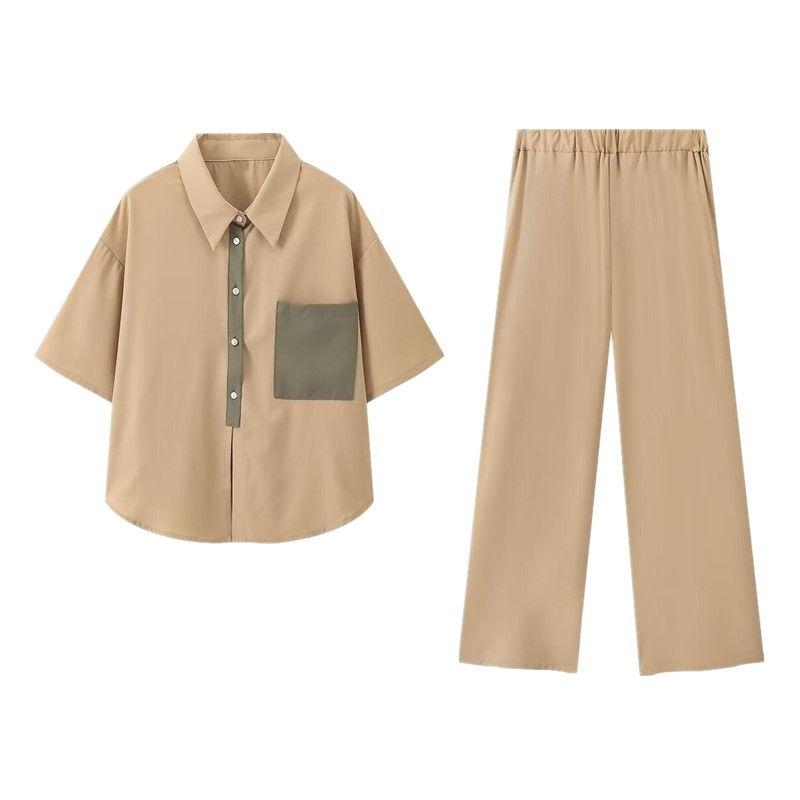 

Fashion Style 2024 Summer New Arrival Women s Clothing Stylish Slim Looking Easiest for Match Color Matching Short Sleeve Top and Trousers Suit Suit L