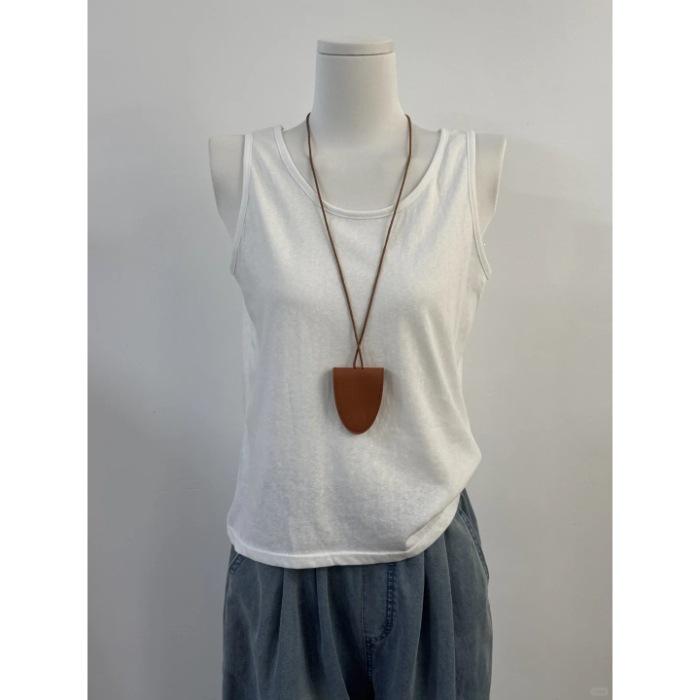 

Women s new summer outer wear with large size suspender inside, white sleeveless cotton and linen top with bottom. S белый