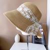 Summer Hat Women Lace Ribbon Bow Brimmed Sunshade Bucket Hat Lady Folding Sun Hat Beach Accessories Sunscreen Travel New Sunhat