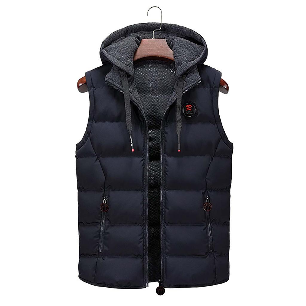 Fashion Men Autum Winter Hooded Solid Outwear Vest Jacket Tops Blouse
