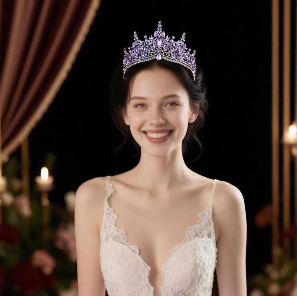 European Luxury Symphony Purple Crown Headgear Wedding Party Banquet Dress Rhinestone Crown Styling Setting Hair Accessories 2026