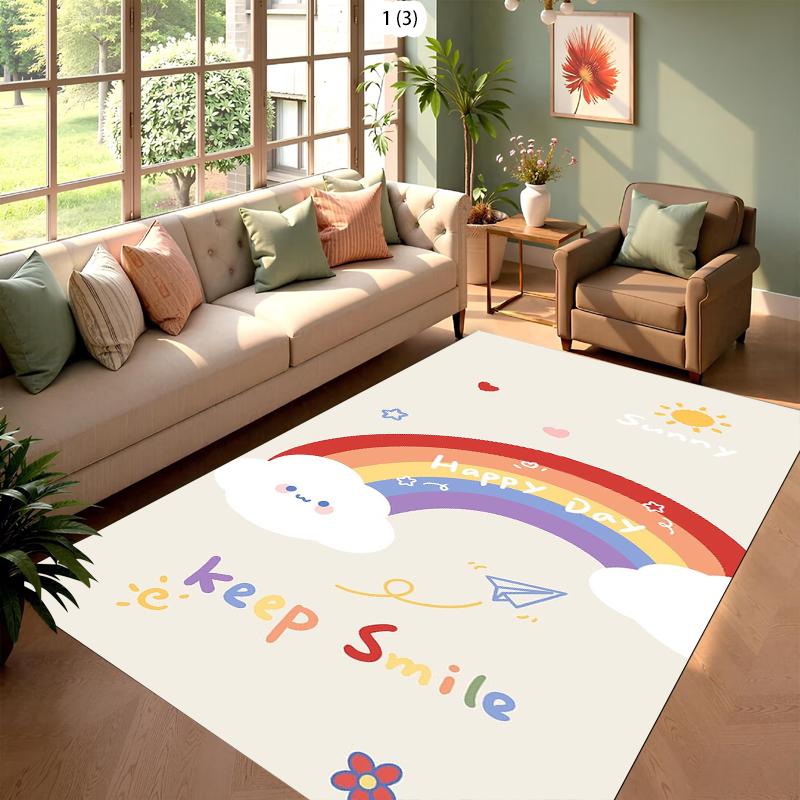 Bunter Regenbogenstreifen Teppich Verspielte Kinderzimmer Matte Rutschfest Bequemer Bodenteppich für Bettseite Wohnzimmer Sofa Dekor Weihnachten